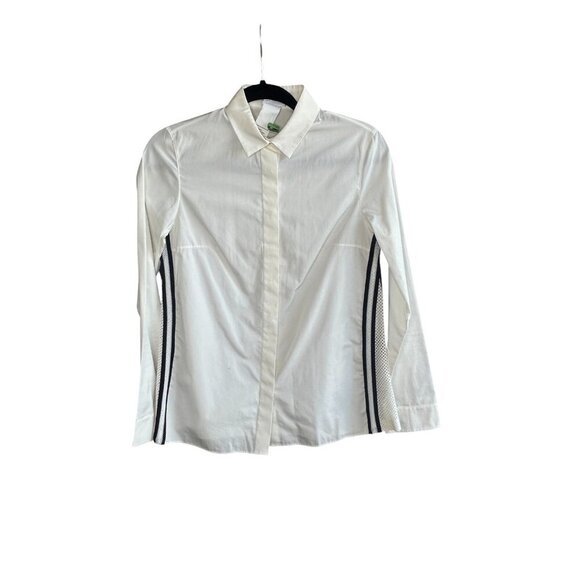 Akris Punto Ivory Button Front Shirt with Inset Mesh Panels Size 4 - Picture 1 of 10